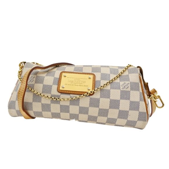 LOUIS VUITTON Eva Chain Shoulder Bag Damier Azur Leather White - Picture 1 of 14